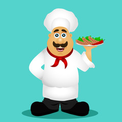 Chef. Cook. Chef with sausages.