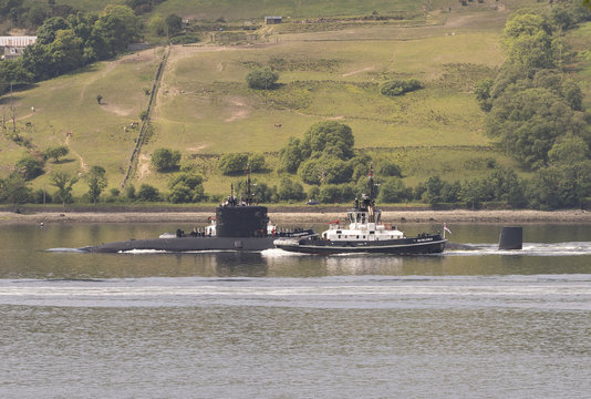 Trafalgar Class nuclear submarine leaving Faslane