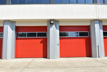 Garage doors of the fire station building