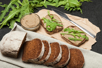 Turkey chicken liver pate, breakfast background.