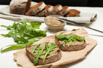 Brunch liver duck pate, chicken crostini.