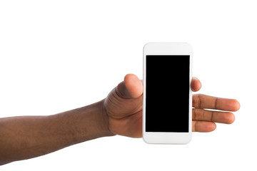 Hand holding mobile smartphone with blank screen
