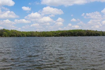 The calm waters of the lake on a beautiful sunny day.