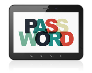 Privacy concept: Tablet Computer with Painted multicolor text Password on display, 3D rendering