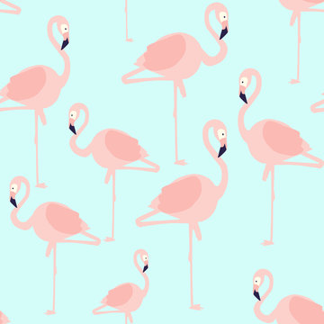 Beautiful vector floral summer pattern background with flamingo. Perfect for wallpapers, web page backgrounds, surface textures, textile.