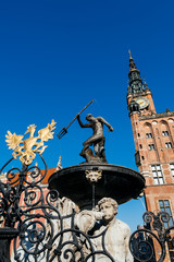 Fototapeta na wymiar Neptune Fountain, Gdansk, Poland.