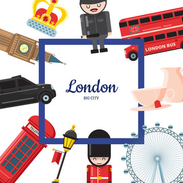 Vector cartoon London sights illustration