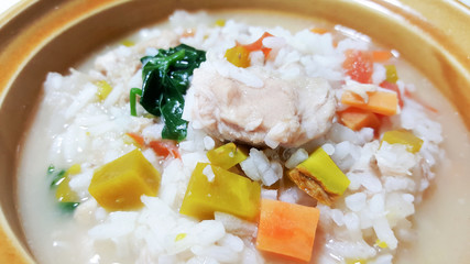 boiled pork bone in bowl isolated on background