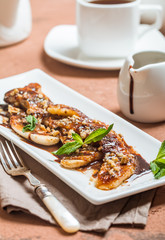 Grilled banana with chocolate sauce