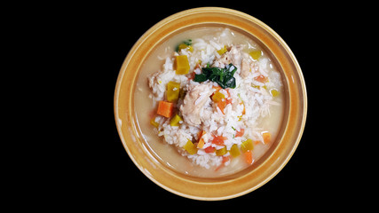 boiled pork bone in bowl isolated on background