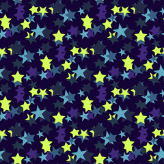 Abstract seamless vector pattern for girls, boys, clothes. Creative background with dots, stars. Funny wallpaper for textile and fabric. Fashion style. Colorful bright