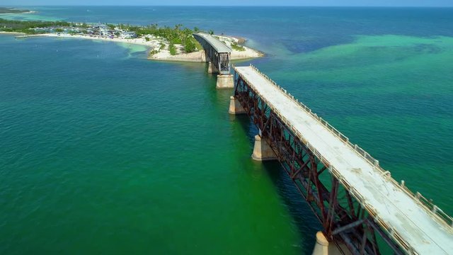 Aerial b roll Florida Keys island railroad overseas landscape 4k 24p