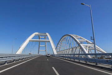 Fototapeta na wymiar Russia, a bridge to the Crimea, the road of life, June 2018
