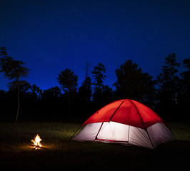 Tent and campfire under the stars