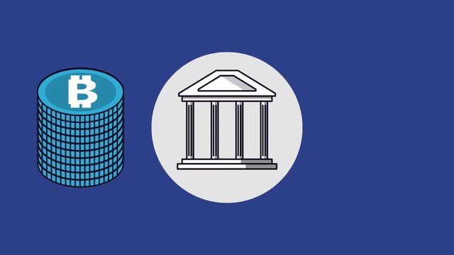 Bitcoins credit bank over blue background High Definition colorful animation scenes