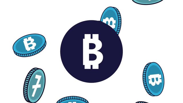 Bank symbol over Litecoin ripple and bitcoin falling background High Definition colorful animation scenes
