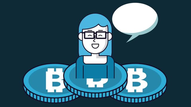 Woman talking about bitcoins with blank bubble speech High Definition colorful animation scenes
