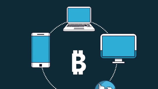 Bitcoin circling around the world High Definition colorful animation scenes