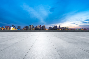 panoramic city skyline with empty square