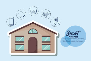 smart home design with modern house and related icons around over blue background, colorful design. vector illustration