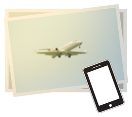 Smart phone and Blur of Passenger Airplane