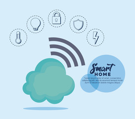 smart home design with cloud and related icons around over blue background, colorful design. vector illustration