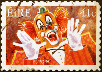 Clown on irish postage stamp