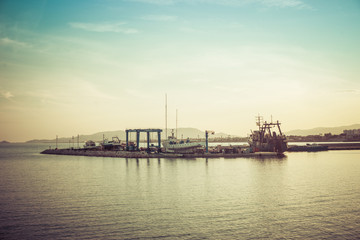 Obraz premium Vinaros, Spain, September 03, 2017: Port from Vinaroz with boats. Important mediterranean port from Castellon