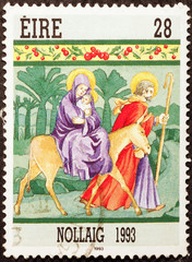 The Holy Family on irish postage stamp