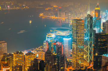 Hongkong city skyline from victoria peak at night