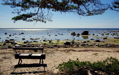 Wakacje nad estońskim morzem - Bałtyk, plaża, piasek, ławeczka, wydmy