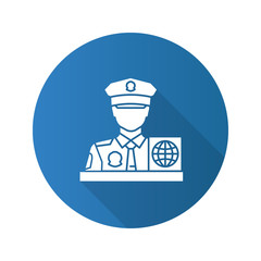 Passport control officer flat design long shadow glyph icon