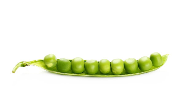 Fresh raw green grain peas, vegetable isolated on white background