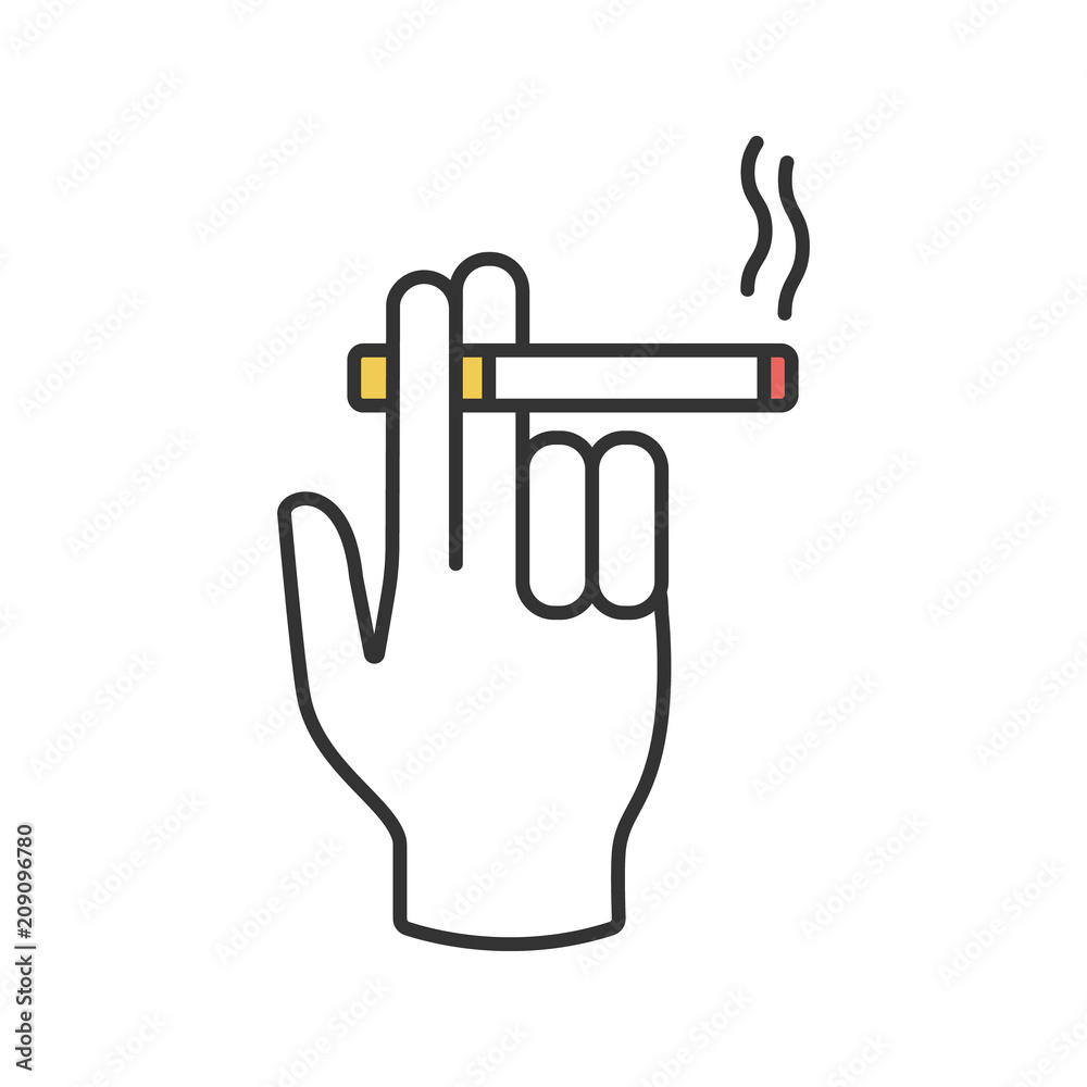 Sticker Hand holding burning cigarette color icon