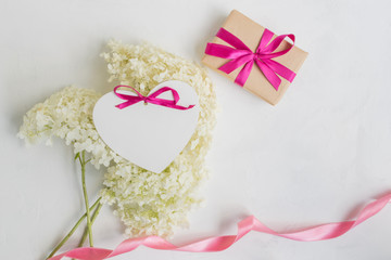 White flower hydrangea and gift box