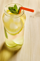 summer soda with ice water lemon and lime