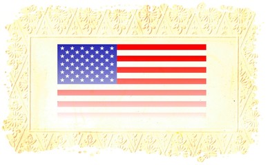 The United States of America FLAG on Original Vintage Paper, isolated on White Background, particular gradient edges and space for your Text