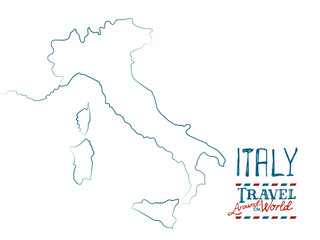Map of Italy drawn by hand on white background