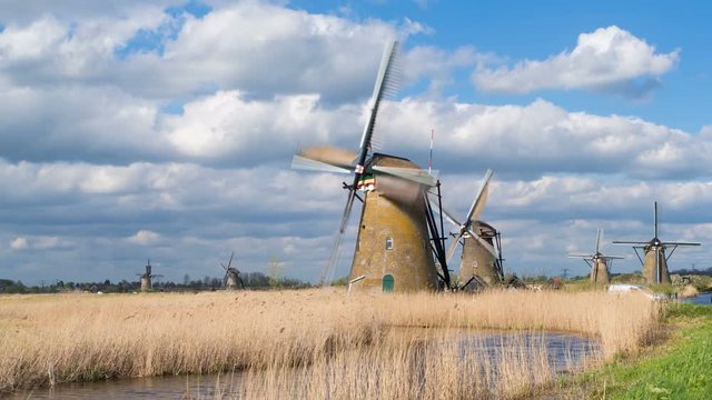 Windmills, Kinderdijk, UNESCO World Heritage Site, Netherlands, Europe - Time lapse