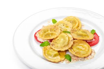 Traditional italian ravioli isolated on white background