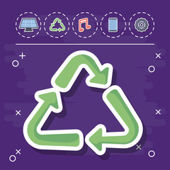 recycle with smart house related icons over purple background, colorful design. vector illustration