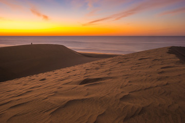 Fototapeta na wymiar Famous natural park Maspalomas dunes in Gran Canaria at sunrise, Canary island, Spain