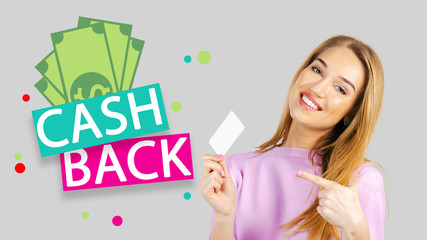 Beautiful woman and Cash Back text