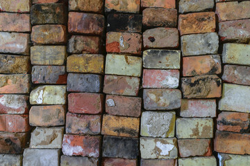 Various Colors Old Bricks Placed One on Each Other Background Surface