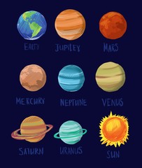 Set of cartoon space objects. Solar system. Vector illustration. © aksol
