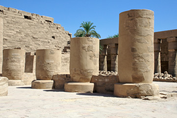 Columns in the ancient temple of Karnak in Egypt