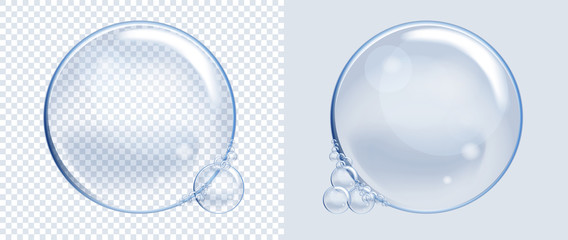Set of Vector Soap Water Bubbles. Transparent Isolated Realistic Design Elements. Can be used with any Background.