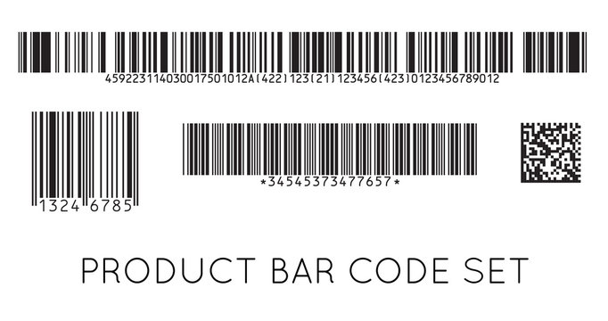 Bar code icon. Set of Modern Flat Barcode.  Can be use as a template for Products. Mockup. Vector.