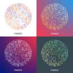 Finance concept. Design template with thin line icons on theme market analysis, financial planning, financial management and investment. Vector illustration