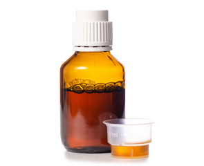 Bottle of syrup medicine on white background isolation